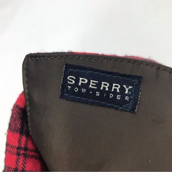 Sperry Top Sider Brown Corduroy Canvas Red Flannel Plaid High Top Sneaker Shoes - Picture 11 of 15